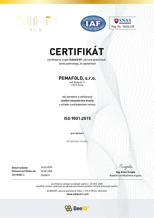 Certifikát - ISO 9001:2015